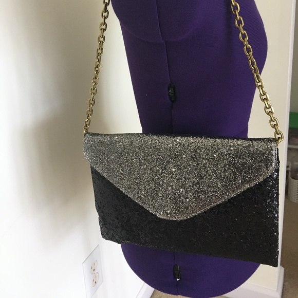 J. Crew Bags J Crew Glitter Black Silver Purse Clutch Brand New